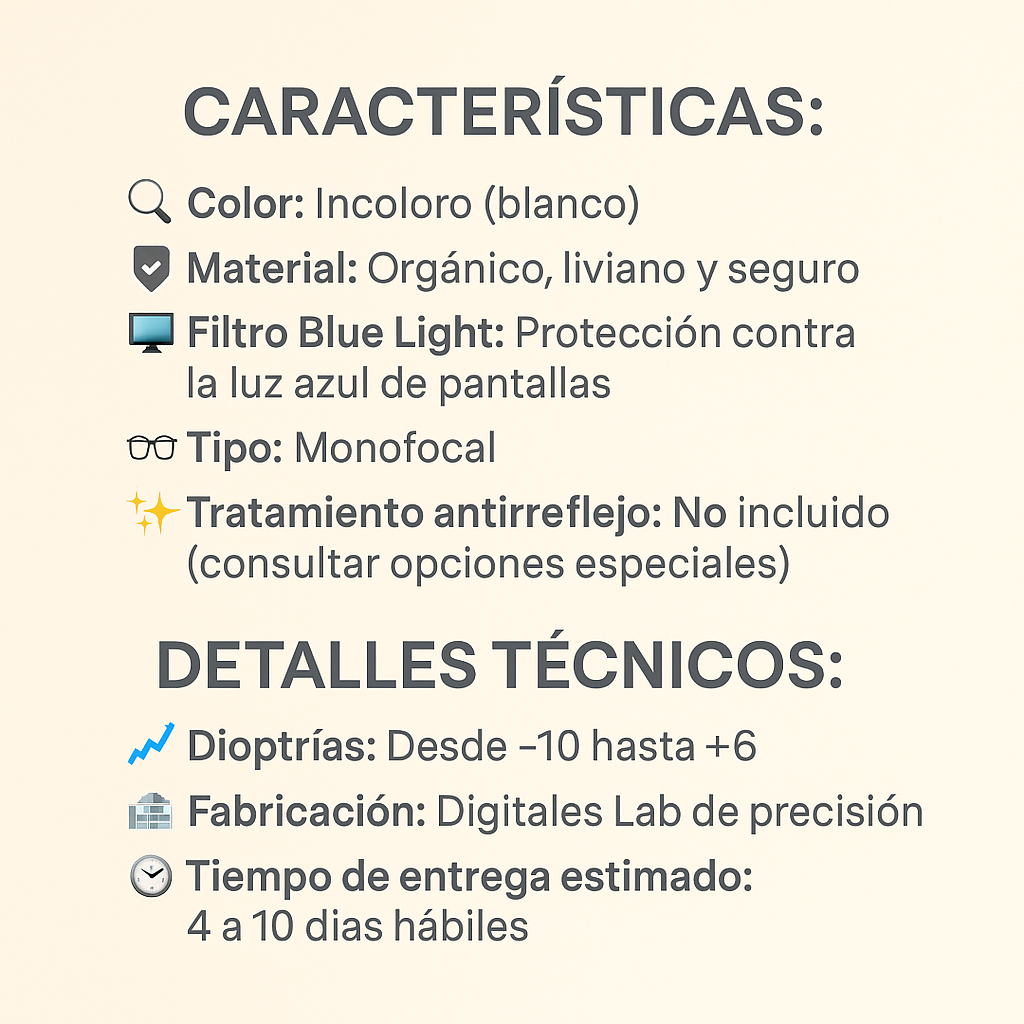 Cristales Graduados Digitales HD Blue Light Blancos (laboratorio)